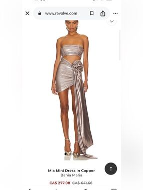 Bahia Maria Copper Metallic Mini Skirt with Draped Rosette